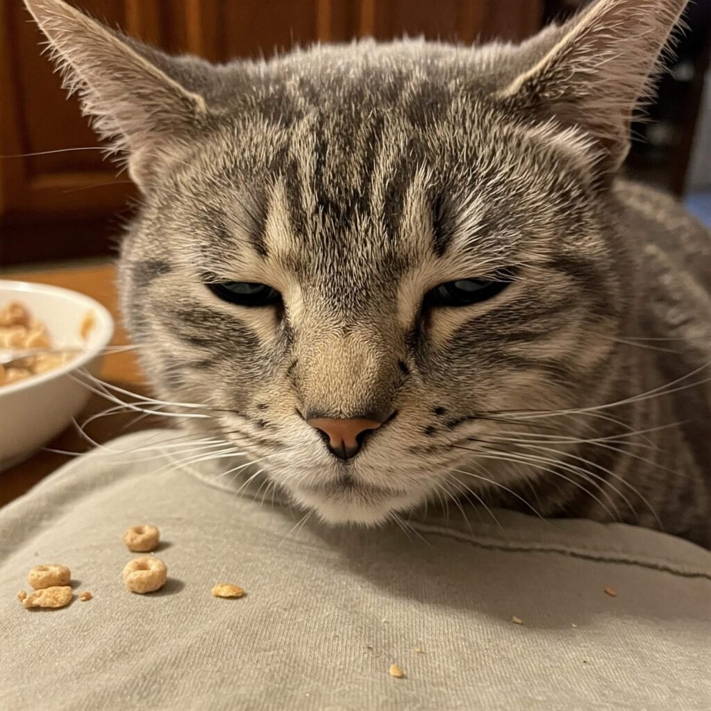 Muffin's Slow Blink Cereal Moment - Funny Cat