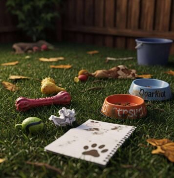 The Ultimate Daily Care Checklist for Dogs and Cats Funny chaotic backyard scene with pet mess