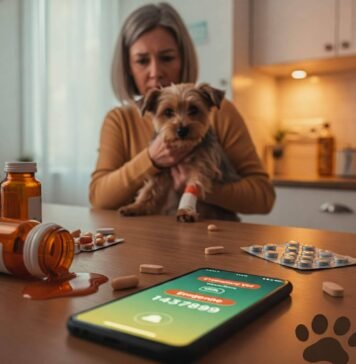 How to Handle a Pet Emergency: Life-Saving Tips for Pet Owners Frazzled Pet Owner with Injured Dog & Vet Info